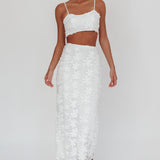 Casi Palm Tree Embroidered Maxi Skirt White