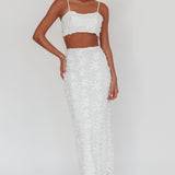 Casi Palm Tree Embroidered Maxi Skirt White