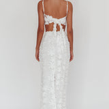 Casi Palm Tree Embroidered Maxi Skirt White
