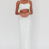 Casi Palm Tree Embroidered Maxi Skirt White