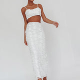 Casi Palm Tree Embroidered Maxi Skirt White