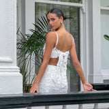 Casi Tied Back Crop Top Embroidered White