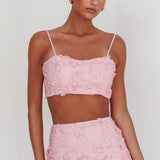 Casi Tied Back Crop Top Embroidered Baby Pink
