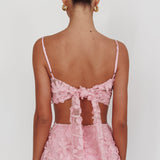 Casi Tied Back Crop Top Embroidered Baby Pink