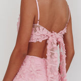 Casi Tied Back Crop Top Embroidered Baby Pink