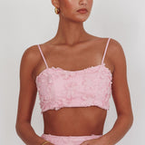 Casi Tied Back Crop Top Embroidered Baby Pink