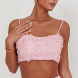 Casi Tied Back Crop Top Embroidered Baby Pink