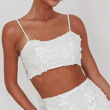Casi Tied Back Crop Top Embroidered White