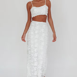 Casi Tied Back Crop Top Embroidered White