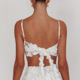 Casi Tied Back Crop Top Embroidered White