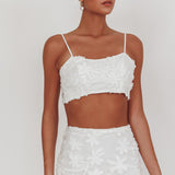 Casi Tied Back Crop Top Embroidered White
