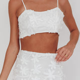 Casi Tied Back Crop Top Embroidered White