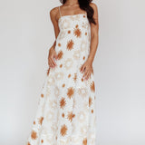 Midsummer Sun Print Maxi Dress White Green