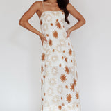 Midsummer Sun Print Maxi Dress White Green