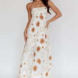 Midsummer Sun Print Maxi Dress White Green