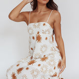 Midsummer Sun Print Maxi Dress White Green