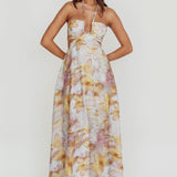 Onika Cut-Out Tied Back Floral Maxi Dress Yellow