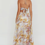 Onika Cut-Out Tied Back Floral Maxi Dress Yellow