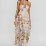 Onika Cut-Out Tied Back Floral Maxi Dress Yellow
