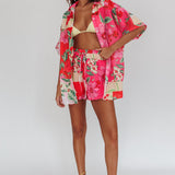 Ciao Ciao Floral Drawstring Shorts Pink