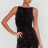 Bedazzle Opened Back Sequin Mini Dress Black