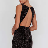 Bedazzle Opened Back Sequin Mini Dress Black