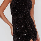 Bedazzle Opened Back Sequin Mini Dress Black