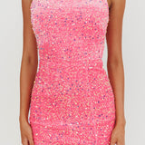 Bedazzle Opened Back Sequin Mini Dress Hot Pink
