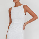 Bedazzle Keyhole Back Sequin Mini Dress White
