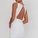 Bedazzle Keyhole Back Sequin Mini Dress White