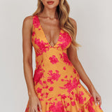 Like Me Strappy Back Mini Dress Floral Orange