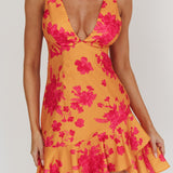 Like Me Strappy Back Mini Dress Floral Orange