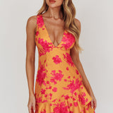 Like Me Strappy Back Mini Dress Floral Orange