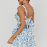 Like Me V-Neck Tied Back Romper Floral Blue