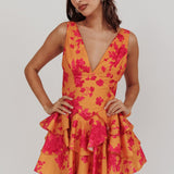 Like Me V-Neck Tied Back Floral Romper Orange
