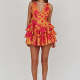 Like Me V-Neck Tied Back Floral Romper Orange