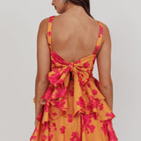 Like Me V-Neck Tied Back Floral Romper Orange