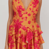Like Me V-Neck Tied Back Floral Romper Orange