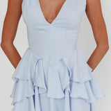 Like Me Tied Back Layered Mini Dress Sky