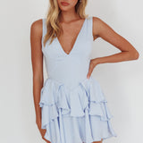 Like Me Tied Back Layered Mini Dress Sky