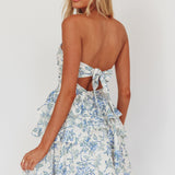 Like Me Tied Back Layered Mini Dress Floral Blue