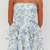 Like Me Tied Back Layered Mini Dress Floral Blue