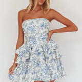 Like Me Tied Back Layered Mini Dress Floral Blue