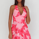Lavalle Criss-Cross Embellished Mini Dress Floral Pink