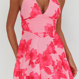Lavalle Criss-Cross Embellished Mini Dress Floral Pink