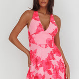 Lavalle Criss-Cross Embellished Mini Dress Floral Pink