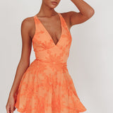 Lavalle Criss-Cross Floral Embellished Mini Dress Orange