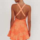 Lavalle Criss-Cross Floral Embellished Mini Dress Orange