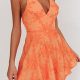 Lavalle Criss-Cross Floral Embellished Mini Dress Orange