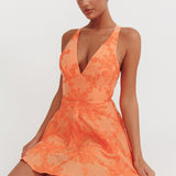 Lavalle Criss-Cross Floral Embellished Mini Dress Orange